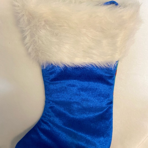 Christmas Stocking Here Comes Santa Floss Holiday Time 20"  Blue Padded New - Picture 3 of 5